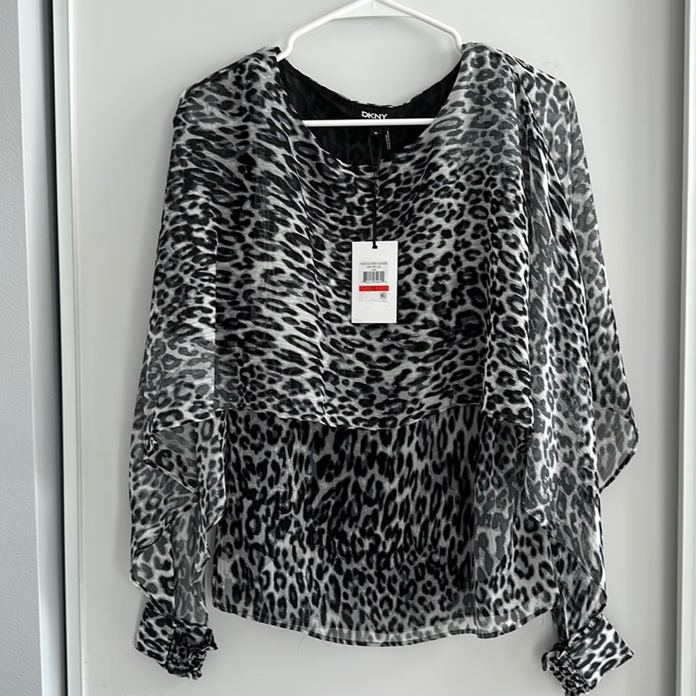 DKNY black print blouse XS